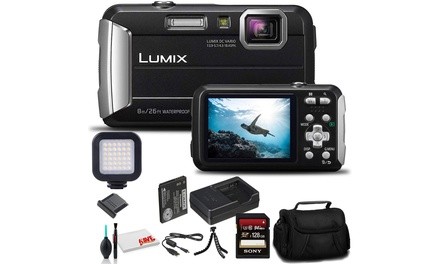 Panasonic Lumix DMC-TS30 Digital Camera Black DMC-TS30K - Bundle - with 128GB Me