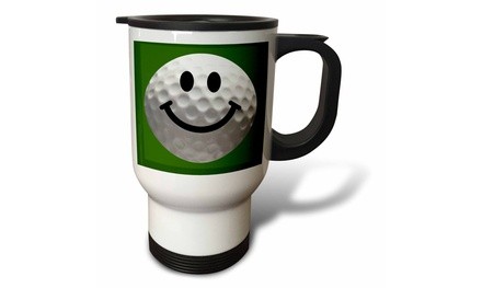  Travel Mug Smiley face golf ball - Happy white golfball - Golfer gift - Smilie