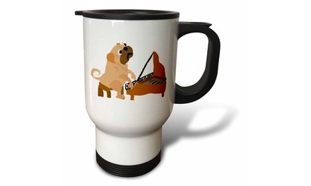  Travel Mug Funny Pug Dog Playing the Piano - 14oz 