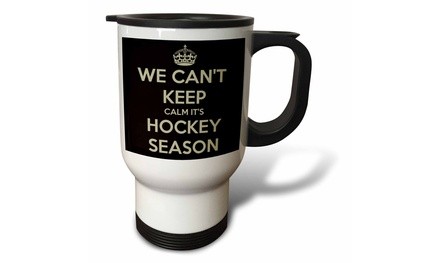  Travel Mug We cant keep calm its hockey season, Black and Gold - 14oz 