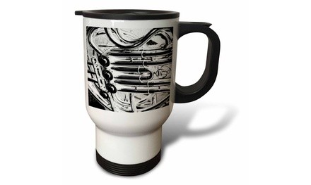  Travel Mug French Horn Piping Close Up Abstract Music Design Inverted  - 14oz 