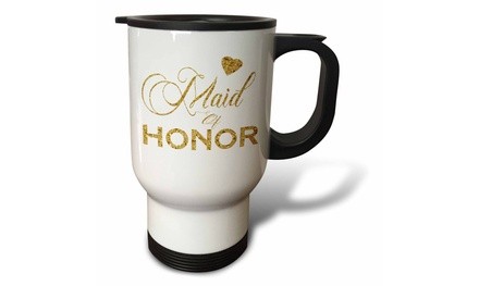  Travel Mug Maid Of Honor In Digital Faux Gold With A Heart - 14oz 