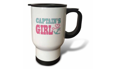  Travel Mug Captains Girl Cute Anchor and Heart Rope Pink and Aqua - 14oz 