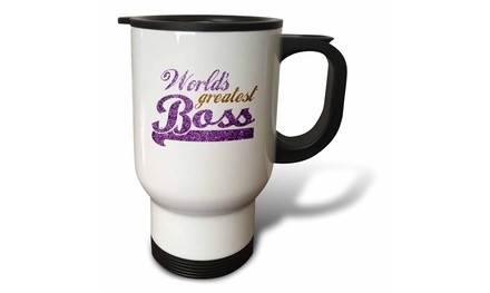  Travel Mug Worlds Greatest Boss - Best work boss ever - purple and gold text -