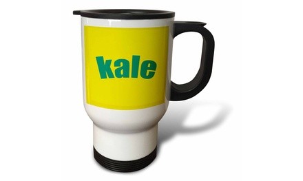  Travel Mug Green Kale on yellow background - 14oz 