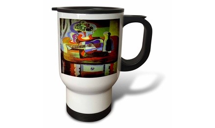  Travel Mug Picasso Painting Bowl Of Fruit n Guitar - 14oz 