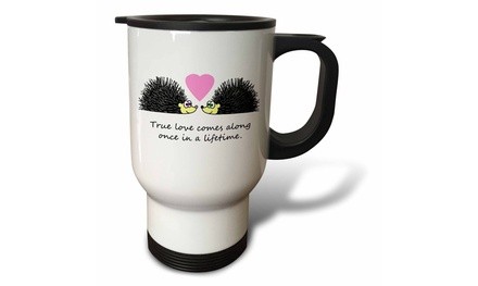  Travel Mug True Love Comes Along Once in a Lifetime ? Cute Hedgehog Love Desig