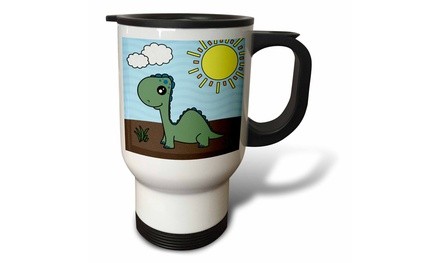  Travel Mug Cute Baby Green Dinosaur Scene - 14oz 