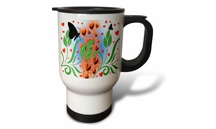  Travel Mug Butterfly garden with digital flowers - 14oz 