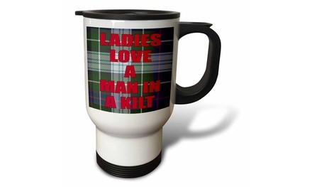  Travel Mug Ladies love a man in a kilt, Green and Blue - 14oz 