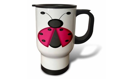  Travel Mug Cute Pink and Black Lady Bug Graphic - 14oz 