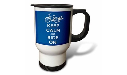  Travel Mug Keep calm and ride on, Blue and White - 14oz 