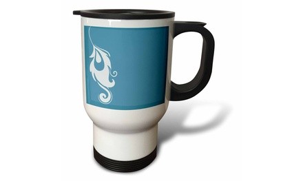  Travel Mug White Peacock Feather - 14oz 