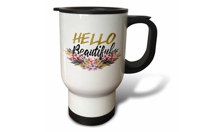  Travel Mug Hello Beautiful Pink, Purple, and Gold Floral - 14oz 