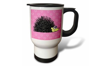  Travel Mug Hedgehog and Hearts Design - 14oz 