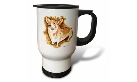  Travel Mug Gorgeous Welsh Pembroke Corgi Watercolor in Sepia  - 14oz 