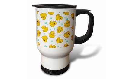  Travel Mug Cute Rubber Ducky pattern on white. yellow ducks soap bubbles. duck