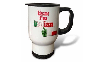  Travel Mug Kiss me Im Italian. Love Italy. Rome. Italian flag. - 14oz 