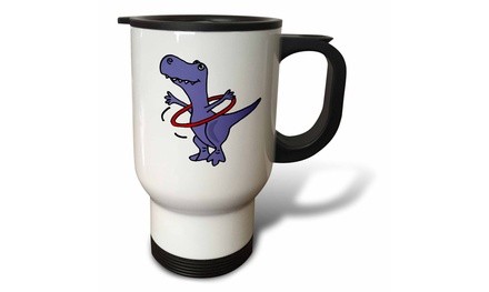  Travel Mug Funny Trex Dinosaur Playing with Hula Hoop  - 14oz 