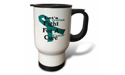  Travel Mug Image of Large Teal Ribbon With Lets Fight For A Cure - 14oz 