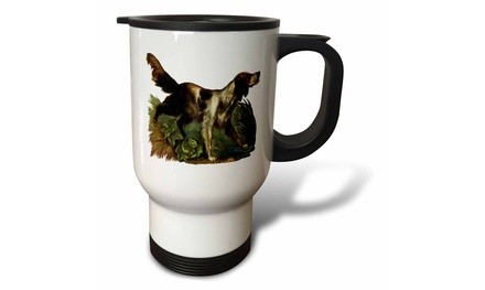  Travel Mug Brown and White Spaniel Hunting Dog in the Grass Along the Water - 