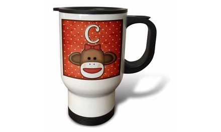  Travel Mug Cute Sock Monkey Girl Initial Letter C - 14oz 