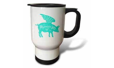  Travel Mug Pigs Might Fly Design in Blue and White - 14oz 