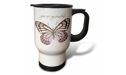  Travel Mug Inspirational Pink Butterfly with You Are My Sunshine - 14oz 