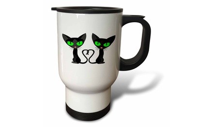  Travel Mug Black Cat Tail Heart - 14oz 