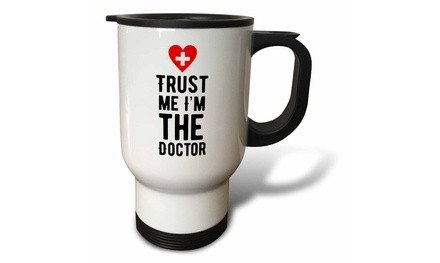  Travel Mug Trust me Im the Doctor with Red Heart of Love and Red Cross - 14oz 