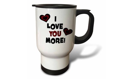  Travel Mug I Love You More In Black and Red With Hearts - 14oz 