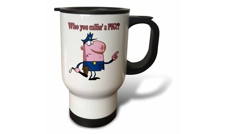  Travel Mug Funny Pig Cartoon Cop Policeman - 14oz 