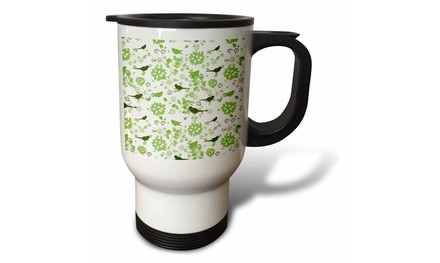  Travel Mug Simple Green Flower and Bird Silhouettes - 14oz 