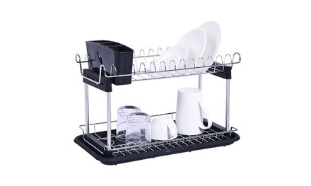 Dual Layers Dish Drying Rack Kitchen Collection Shelf Drainer Organizer US Stock