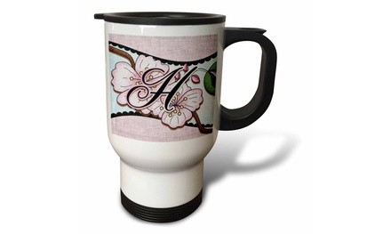  Travel Mug Cherry Blossom Flower Monogram Initial H - 14oz 