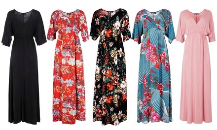 Women's Surplice-Style V-Neck Maxi Dress. Plus Sizes Available.