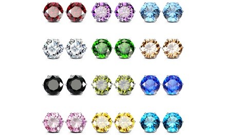 Rhodium-Plated Crystal Birthstone Stud Earrings (12-Pack)