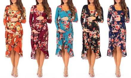 Women's Maternity Hi-Lo Ruffle Dresses with Adjustable Belt