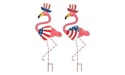 Patriotic Flamingo Metal Yard Stakes (2-Pack)