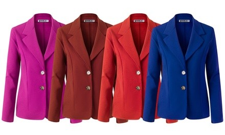 Women's Two-Button Lightweight Crepe Stretch Blazer Jacket. Plus Sizes Available.