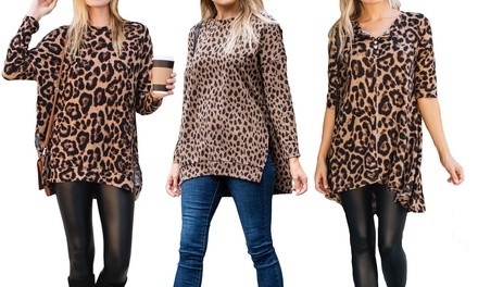 Reflection Women's Long Sleeve Leopard Tunic. Plus Sizes Available 