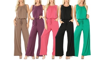 Women's Sleeveless Jumpsuit with Pockets. Plus Sizes Available.