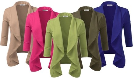 DOUBLJU Women's Thin Lightweight 3/4-Sleeve Open-Front Blazer. Plus Sizes Available.