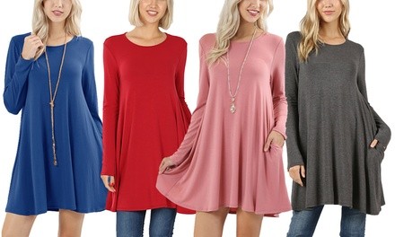 Women's Long Sleeve Swing Tunic with Side Pockets