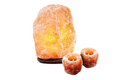 Himalayan Salt Lamp and Himalayan Salt Candle Holders (3-Piece)