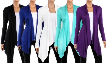 Women's Basic Draped Cardigan in Regular and Plus Sizes