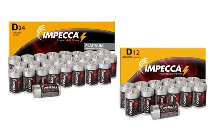 IMPECCA High Performance Long-Lasting Size D Alkaline Batteries (12- or 24-Pack)