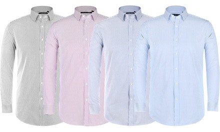 Verno Men's Classic Fit Long-Sleeve Striped Dress Shirts