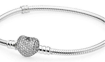 PANDORA Moments Silver Bracelet with Pave Heart Clasp - 590727CZ-21