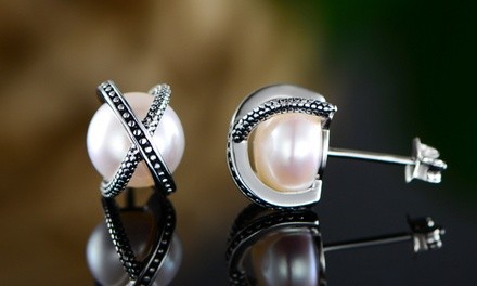 Freshwater Pearl Stud Earrings in Sterling Silver By Peermont Jewelry